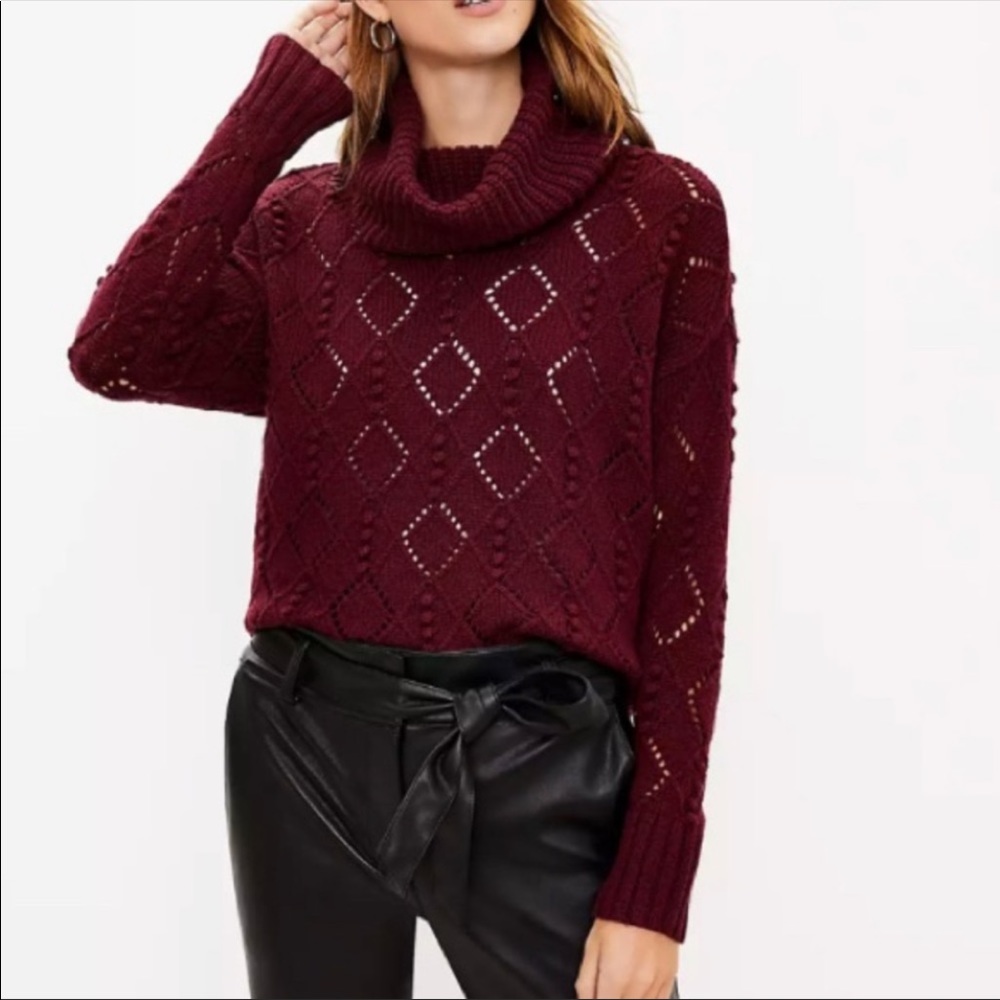 Loft Bobble Turtleneck Wool Blend Sweater